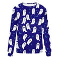 thumbnail image 4 of Moxiu Oversized Halloween Sweatshirt for Women Spooky Season Long Sleeve Graphic Crewneck Pullover Tops Cute Ghost Sweater Dark Blue,XL, 4 of 4