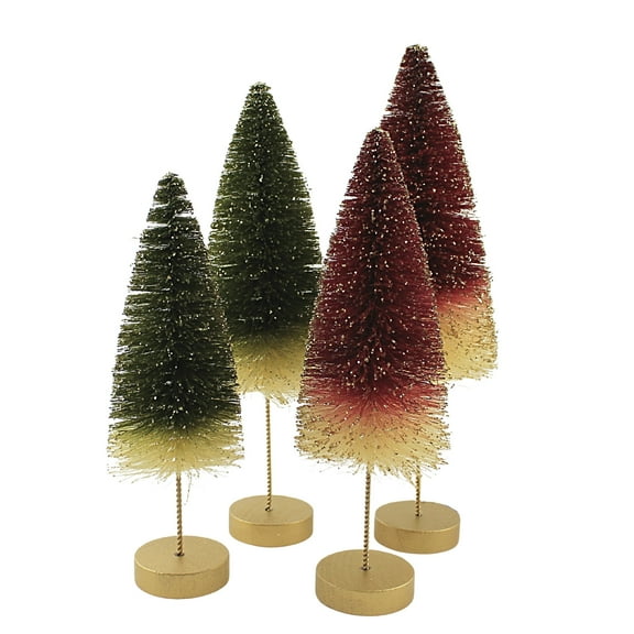 Bethany Lowe 12.00In Red/Green Bottle Brush Trees, Plastic, Gold Glittered Two -Toned Lc0693