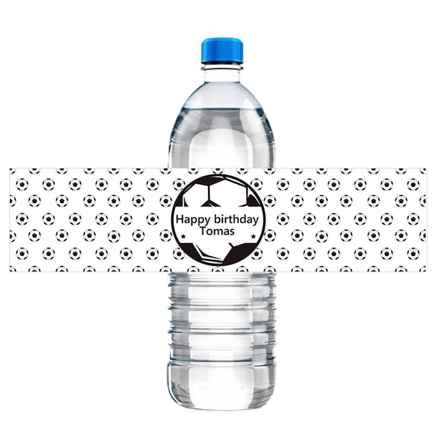Pegatina personalizada para decoración de fiesta de cumpleaños de fútbol, etiqueta para botella de agua, envoltura personalizada, pegatinas para fiesta de cumpleaños de niños