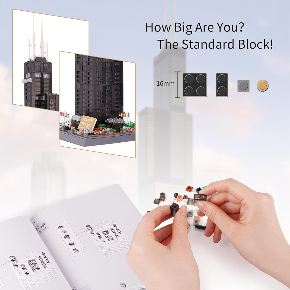 Vyytoz Willis Tower Chicago Building Set, 1241Pcs Architecture Model, Creative Display Toy, World Landmark Collection