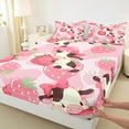thumbnail image 3 of Manfei Cartoon Cow Child Bed Sheets, Kawaii Pink Strawberry King Sheets, Princess Cute Ribbon Sheet Set, Super Cozy Room Decor, 4-Piece, 3 of 7