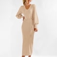 thumbnail image 1 of Styesk Robes pour Femmes Robe Chandail à Col en V pour Femmes Manches Longues Bouffantes Ajustée Moulante Automne Hiver en Tricot Côtelé Robes, 1 of 8