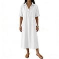 thumbnail image 2 of Pounoo Women's Midi Dresses Short Sleeve Collared Shirt Dresses Daily Errands Soft Breathable Loose Casual Dresses Gift, 2 of 6