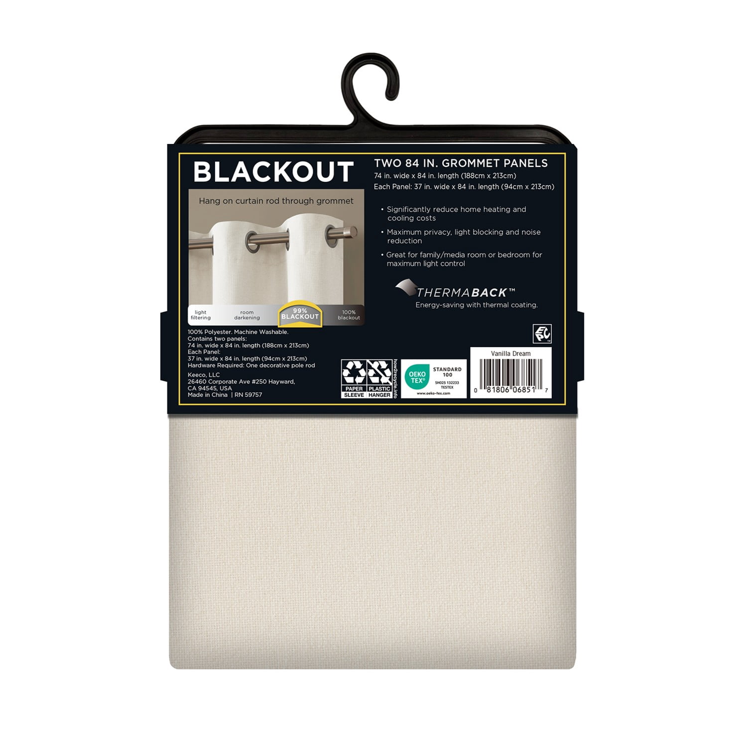 Eclipse Corte Solid Blackout Curtains, Set of 2, 84 Inch Long Blackout Curtains, 37" W x 84" L, Vanilla