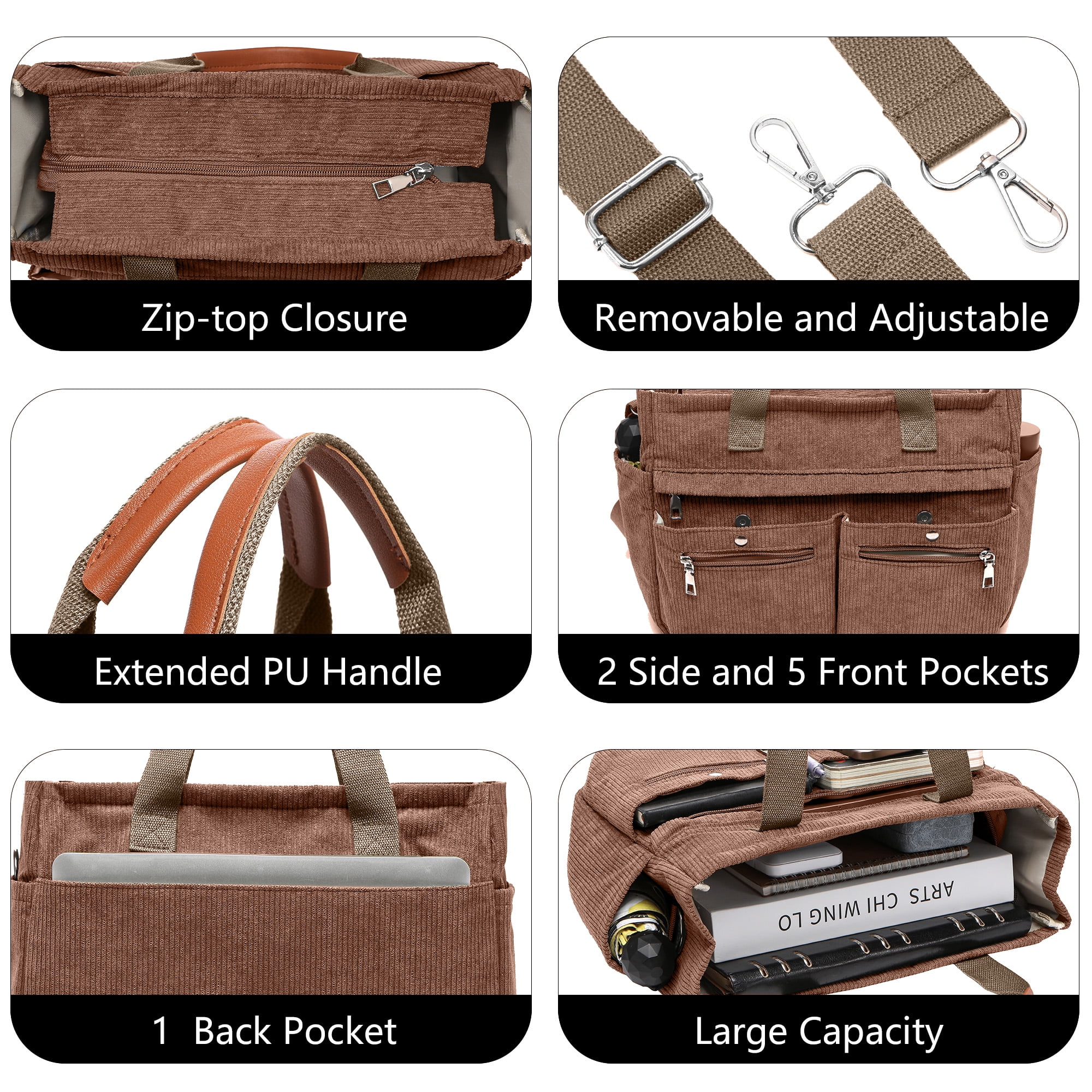 2pcs/Set Women's Corduroy Tote and Crossbody Bag Set, Large Capacity Laptop Shoulder Bags with Adjustable Strap & Zipper Closure, Casual Travel, Work, Sports, Everyday Purse