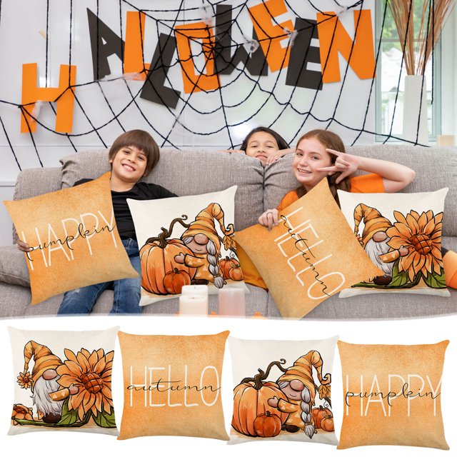 Pumpkin Gnome Throw Pillow Cover, Digital Print Home Decor Cushion, Soft Polyester Fabric, Vibrant Design, For Living Room, Durable Printing, Quilted Texture, Fall Season Decor, Stain-Resistant,