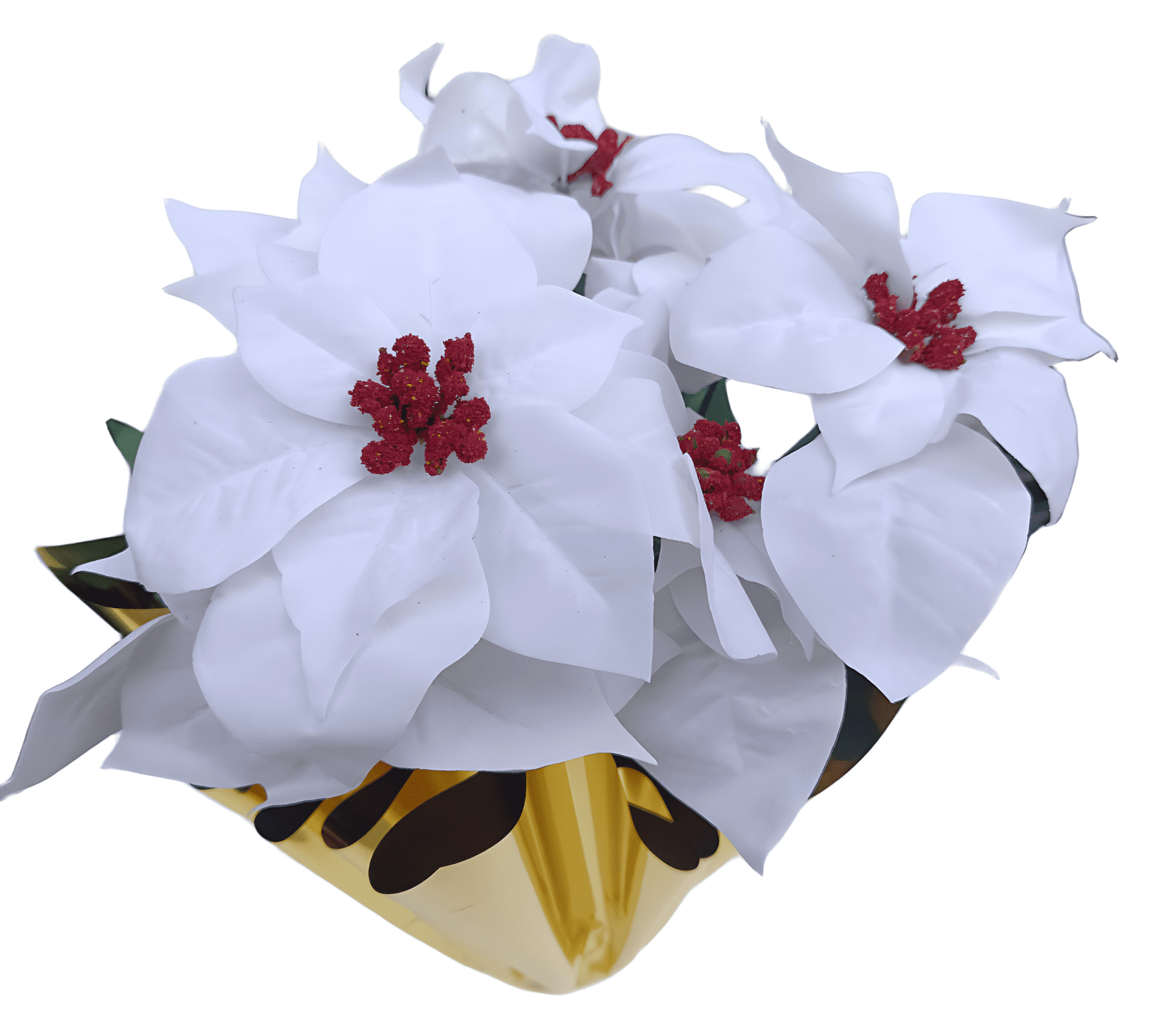 Holiday Time 17" White Velvet Artificial Christmas Poinsettia Plant in Gold Foil Wrapped Pot