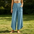 thumbnail image 5 of Tbopshirt Pants for Women Solid Color Loose Casual Long Pants with Pockets and Elastic Waist,Sky Blue,S-XXL, 5 of 6