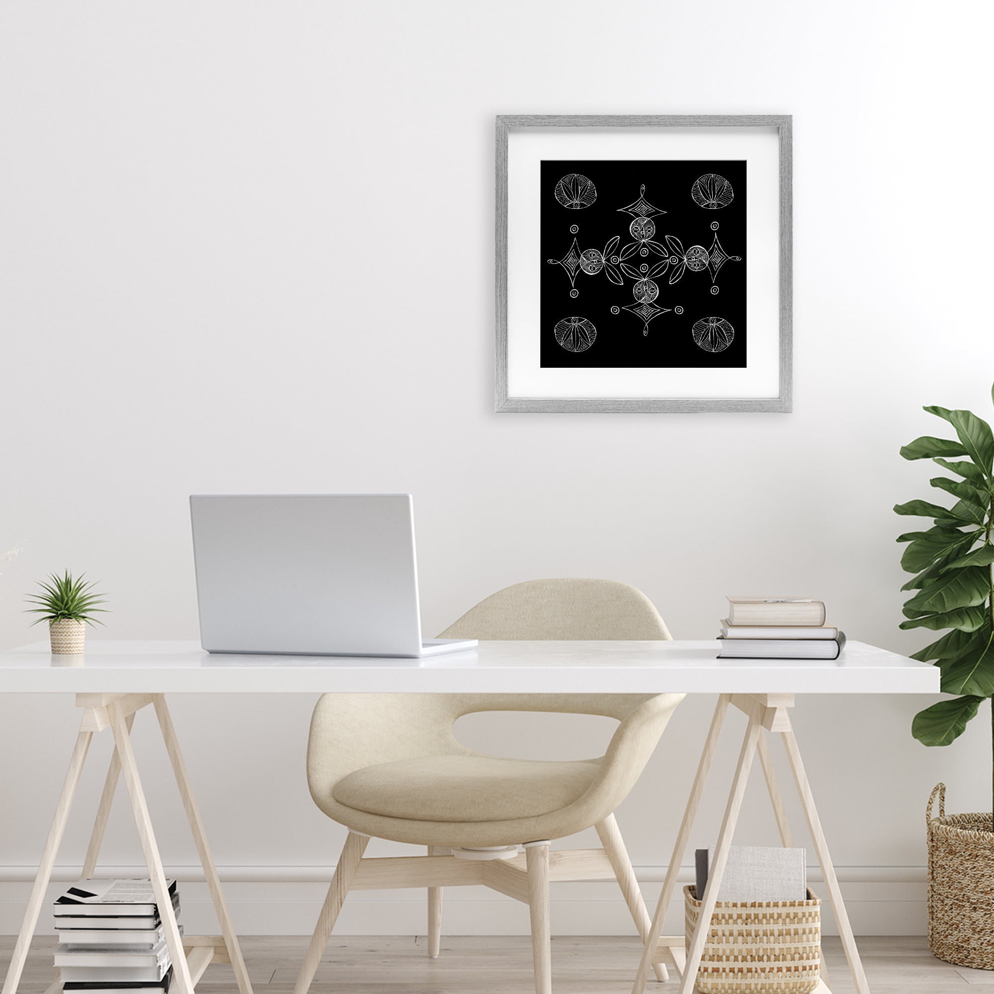 Stupell Industries Simple Monochrome Fractals Gray Framed Print Under Glass, design by El Perkin