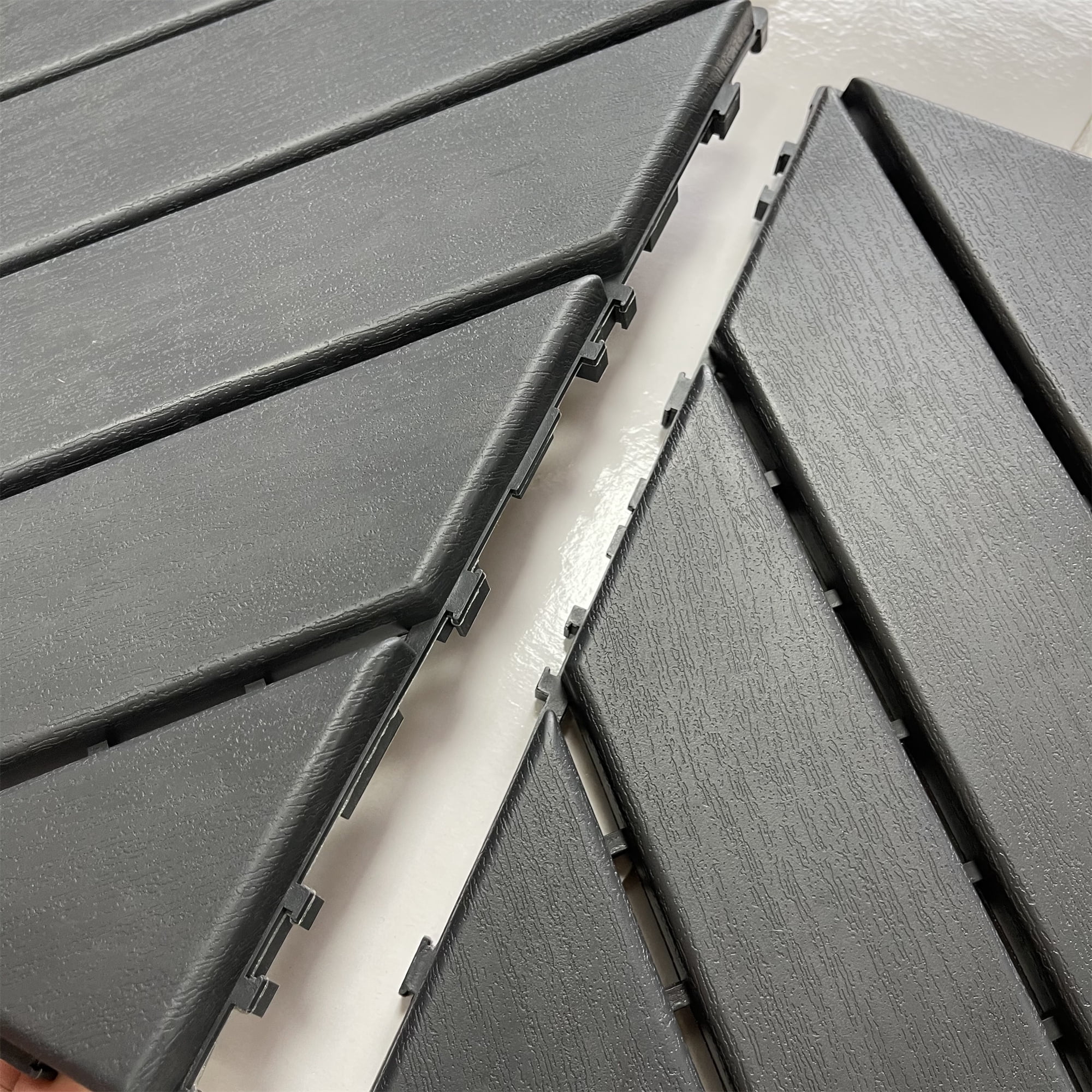 Miniyam Interlocking Deck Tiles, 44 Packs 11.8"x11.8" Waterproof Patio Floor Decking Tiles for Porch Poolside Balcony Backyard, All Weather Use, Gray(Diagonal line)
