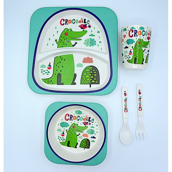 Bamboo Fiber Tableware Kids Dining Table Plates Sets 5-Pieces for Baby Bamboo Children Dinnerware Set
