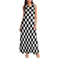 thumbnail image 2 of Robe à Carreaux Classique Noir Blanc Vintage Maxi Robe Mode de Rue Boho Plage Longues Robes Été Col en V Graphique Vestido, 2 of 4
