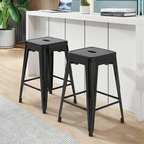 24 inch High Barstools Set of 2, Counter Height Metal Bar Stools, Indoor/Outdoor Stackable Bartool Industrial Backless Stools(Black)