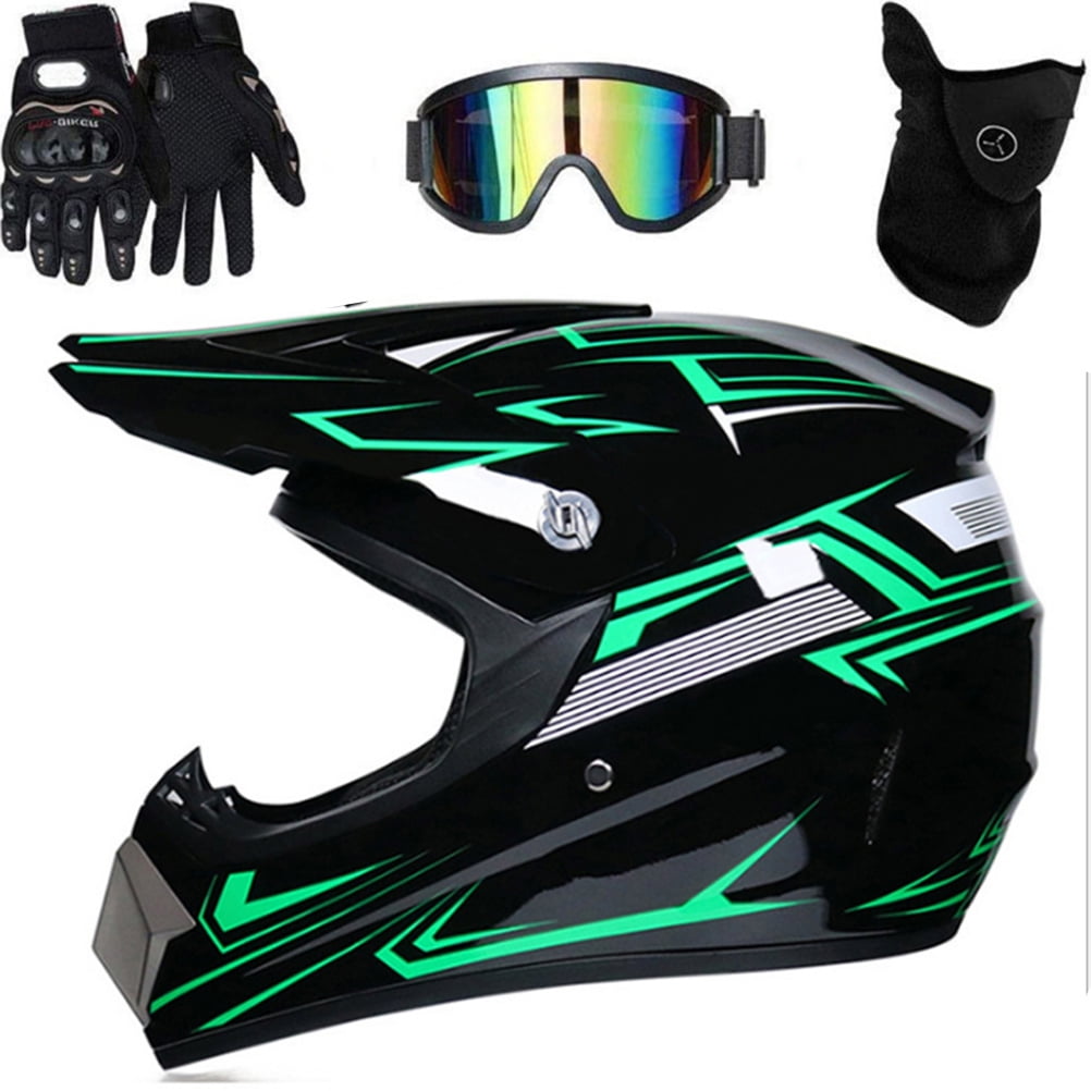 Goggles, Gloves, Face Shield 4 Pcs Set Unisex Youth Full Face Protective Helmet for Motorcycle Dirt Bike ATV Motocross Helmet DOT Certified 