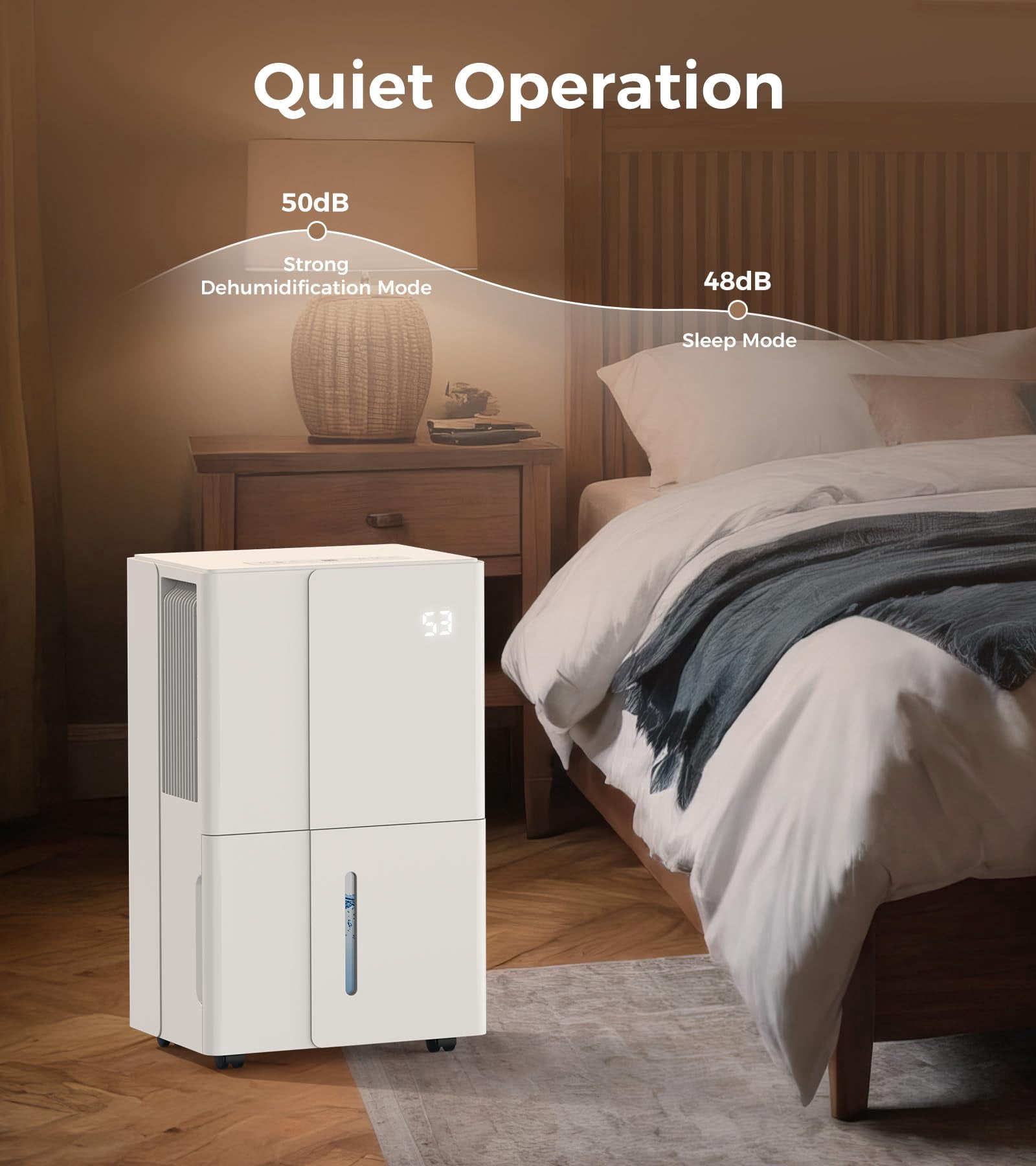 KISSAIR 50 Pint Home Dehumidifier with Drain Hose, 2100 sq ft Coverage Area with Auto Defrost, Energy Star, 24h Timer, Basement/Laundry Room/Bedroom
