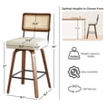 thumbnail image 7 of Swivel Counter Height Bar Stools Set of 3,Mid Century Modern Barstools with Rattan Back,27 inch Seat Height Solid Wood Kitchen Island Stools,Beige Faux Leather Upholstery Bar Chairs, 7 of 7