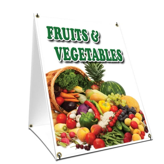 A-frame Sidewalk Fruits & Vegetables Sign With Graphics On Each Side | 18" X 24" Print Size