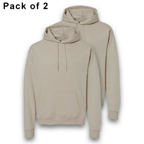 Hanes Ecosmart Hooded Sweatshirt for Men, 50/50 Cotton-Poly Blend, Durable Low-Pill Fleece, Pouch Pocket & Ribbed Cuffs, Sand, Pack 2, S
