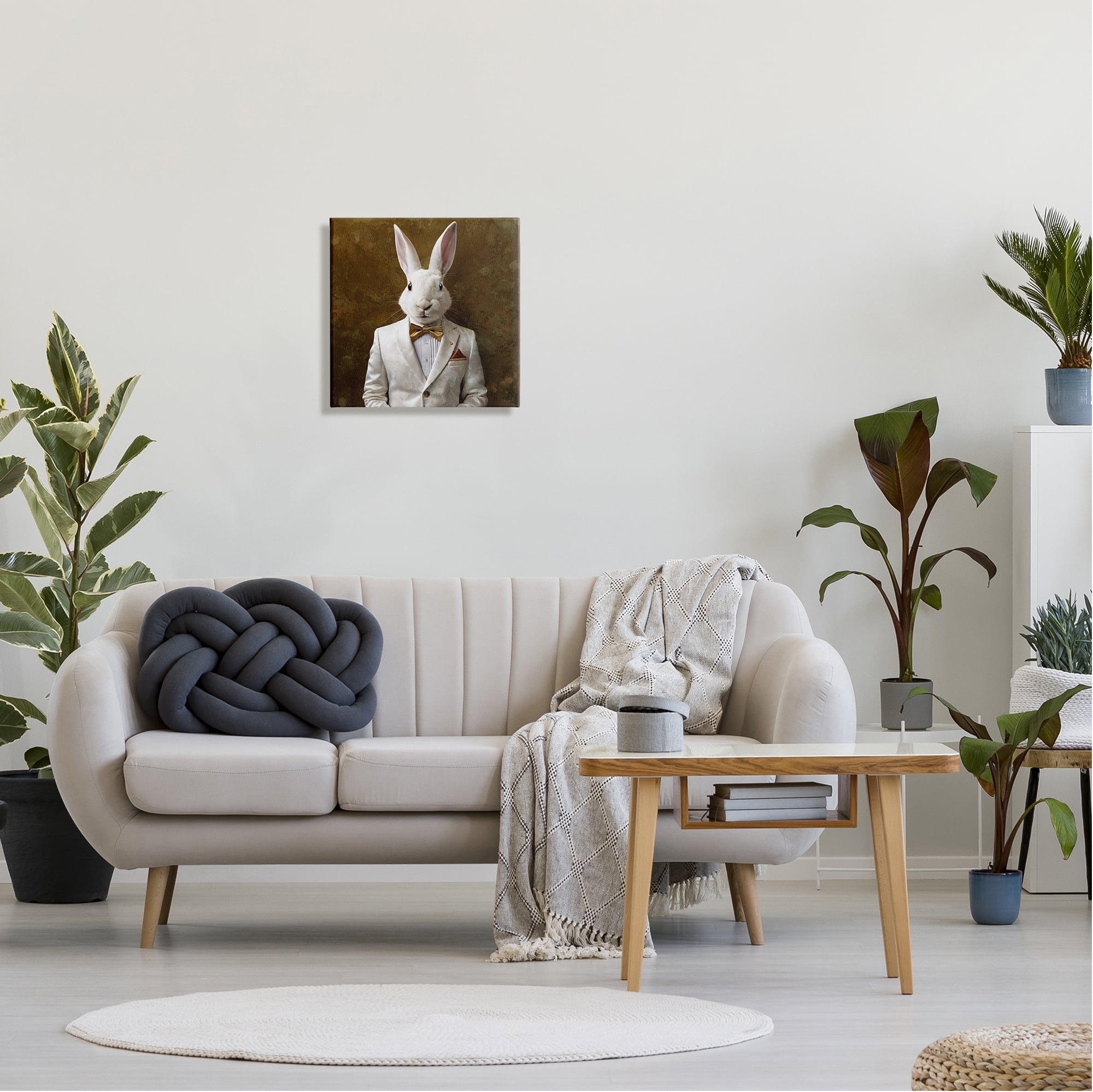 Stupell Industries White Rabbit in Suit Animals & Insects Painting Gallery Wrapped Canvas Art Print Wall Art, 17 x 17