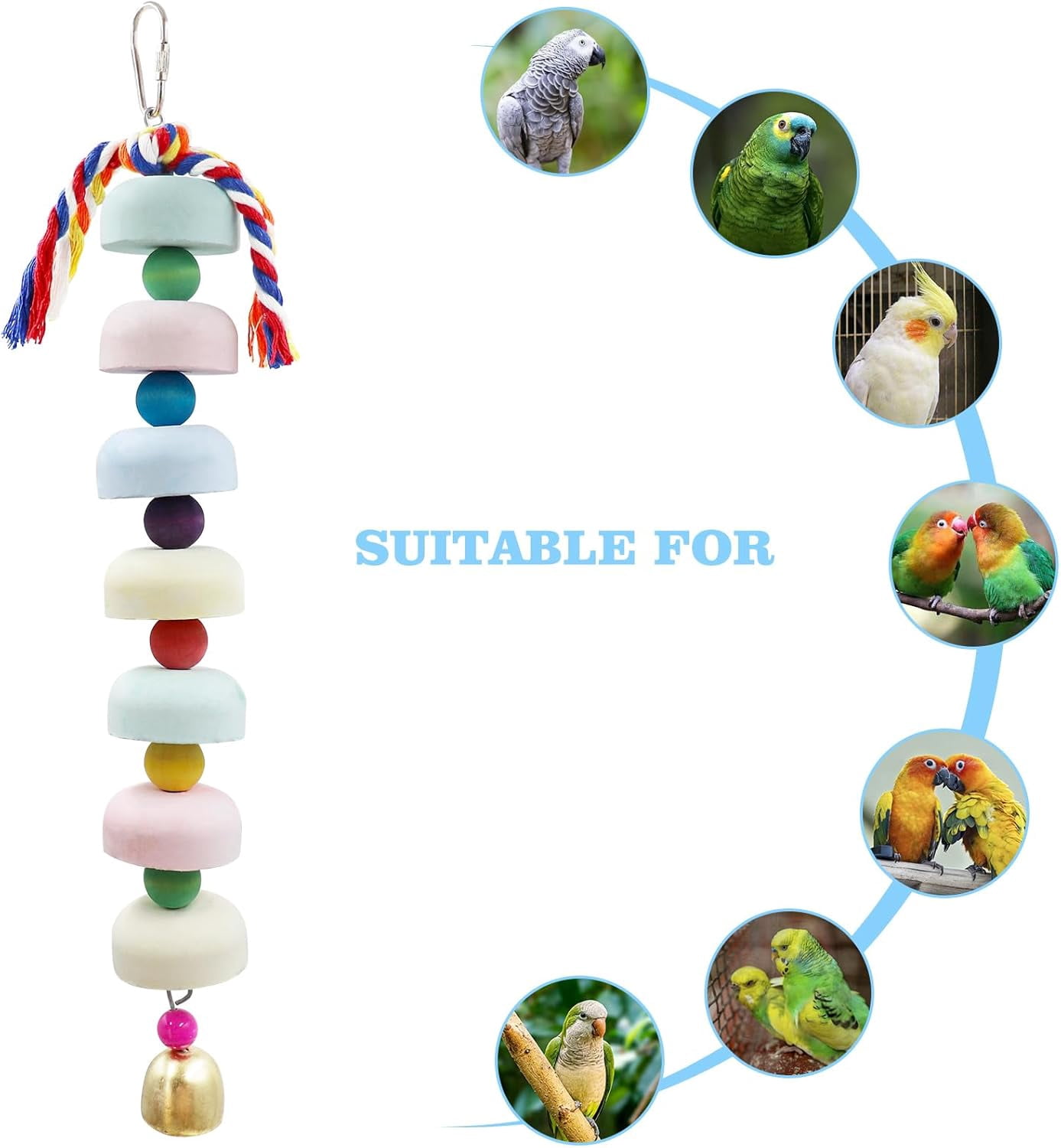 Mineral Chew Toy 2-Pack – Colorful Beaded Bird Toys with Bells | Beak Grinding & Foraging Enrichment for Parrots