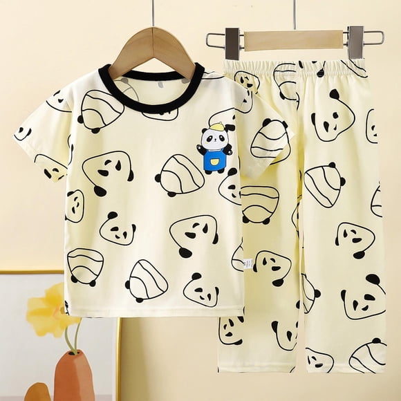 Conjuntos de blusas y camisas de cuello redondo y manga corta con estampado infantil, ropa de dormir cómoda y relajante para el hogar, blusas de cuello redondo y manga corta para niños, poliéster para