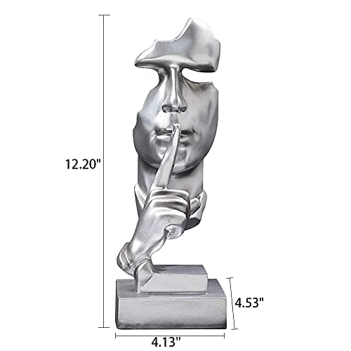 Silver Modern and Creative Silence Thinker of Men Statue Great Abstract Decorative Figurine Sculpture for Home and Living Room Decor Great for Office Or Desk 