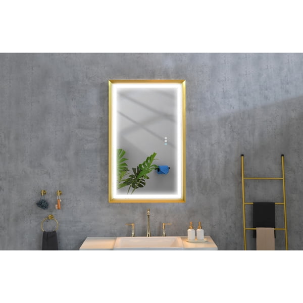 42x24 Inch LED Frontlit Bathroom Mirror with Metal Frame, Wall Mounted Vanity Mirror with Smart Touch Button, Anti-Fog, Memory Function, 3 Colors, Stepless Dimmable Makeup Mirror(Horizontal/Vertical)