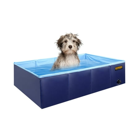 UPC: 0016463337669 | Plastic Dog Pool 37 x 24 Inches Rectangular Foldable Portable Outdoor Grooming Kiddie Pool For Dogs Blue – Medium
