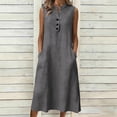 thumbnail image 1 of TaTaai Women's Loose Fit Slip Dress Solid Color Sleeveless V-Neck Linen Feel Button Front Casual Maxi Dress Summer Pocket Detail Gift, 1 of 7