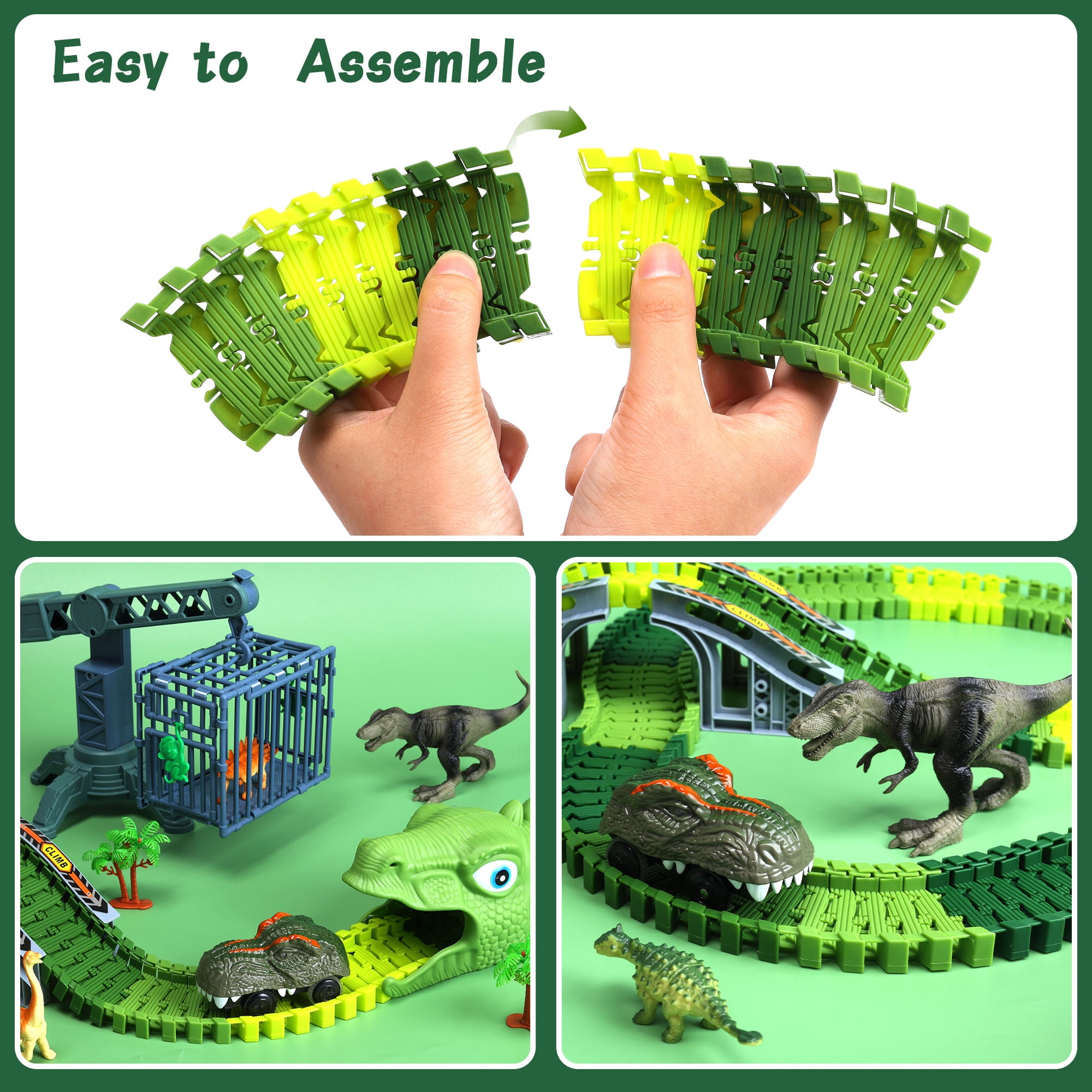 Dinosaur Toys, 277 PCS Flexible Race Track for Kids, STEM Building Road Train Toys with Dino Cars Trucks, Best Birthday Gifts for Boys Girls Toddlers