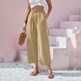 thumbnail image 5 of Women's Pants High Waist Casual Straight Leg Cropped Trousers with Elastic Scalloped Hem Comfortable Linen Blend Dress Slacks for Women, 5 of 9