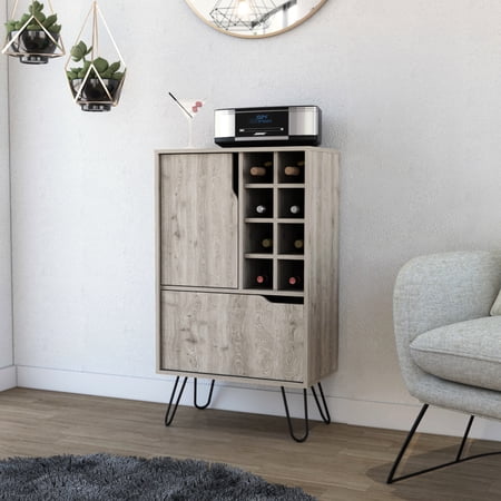 8 Rectangular Oak Bar Cabinet - 2 Doors 8 Shelves For Beverages 3 Inner Shelves Space Efficient Beverage Storage Versatile Feature