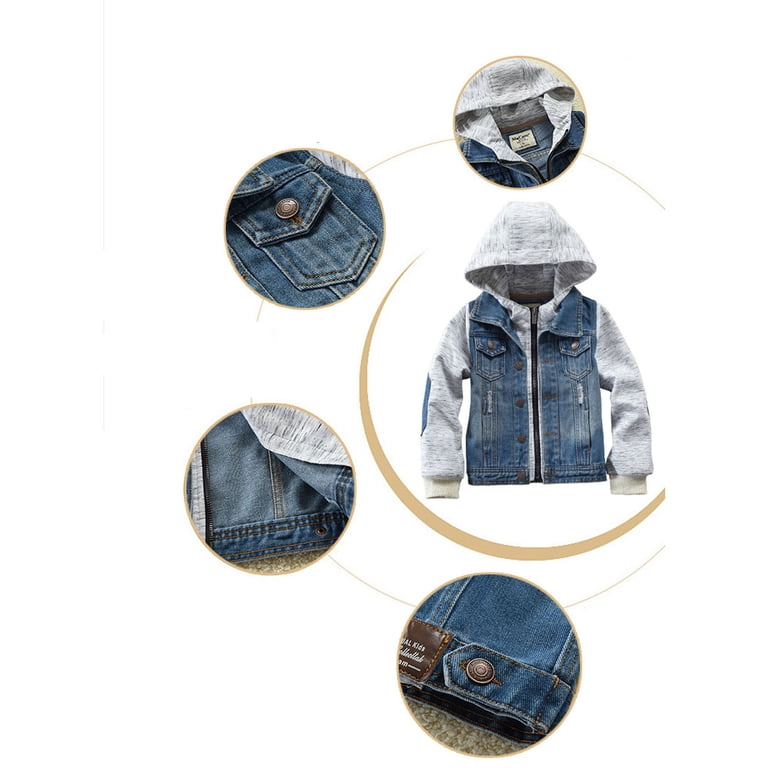 Boys Denim Jacket Long Sleeve Denim Hoodie Blue Jacket Lightweight
