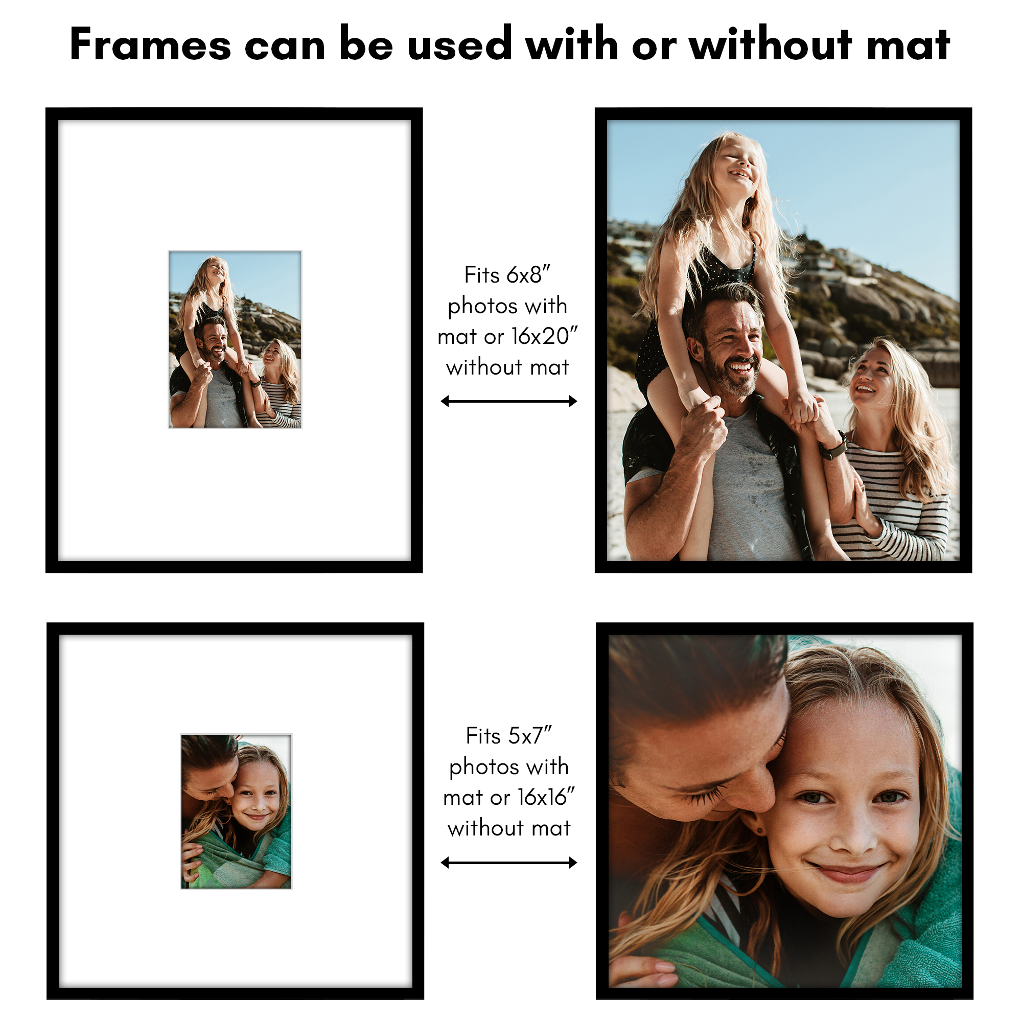 Americanflat Set of 4 Picture Frames - Gallery Wall Frame 2 with 16x20 with 6x8 Mats 2 with 16x16 with 5x7 Mats - Black
