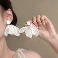 thumbnail image 3 of SmartBy Women Mesh Petal Drop Earrings Handmade Large Chiffon Floral Dangle Earrings Vintage Stud Earrings for Vacation Wedding, 3 of 7