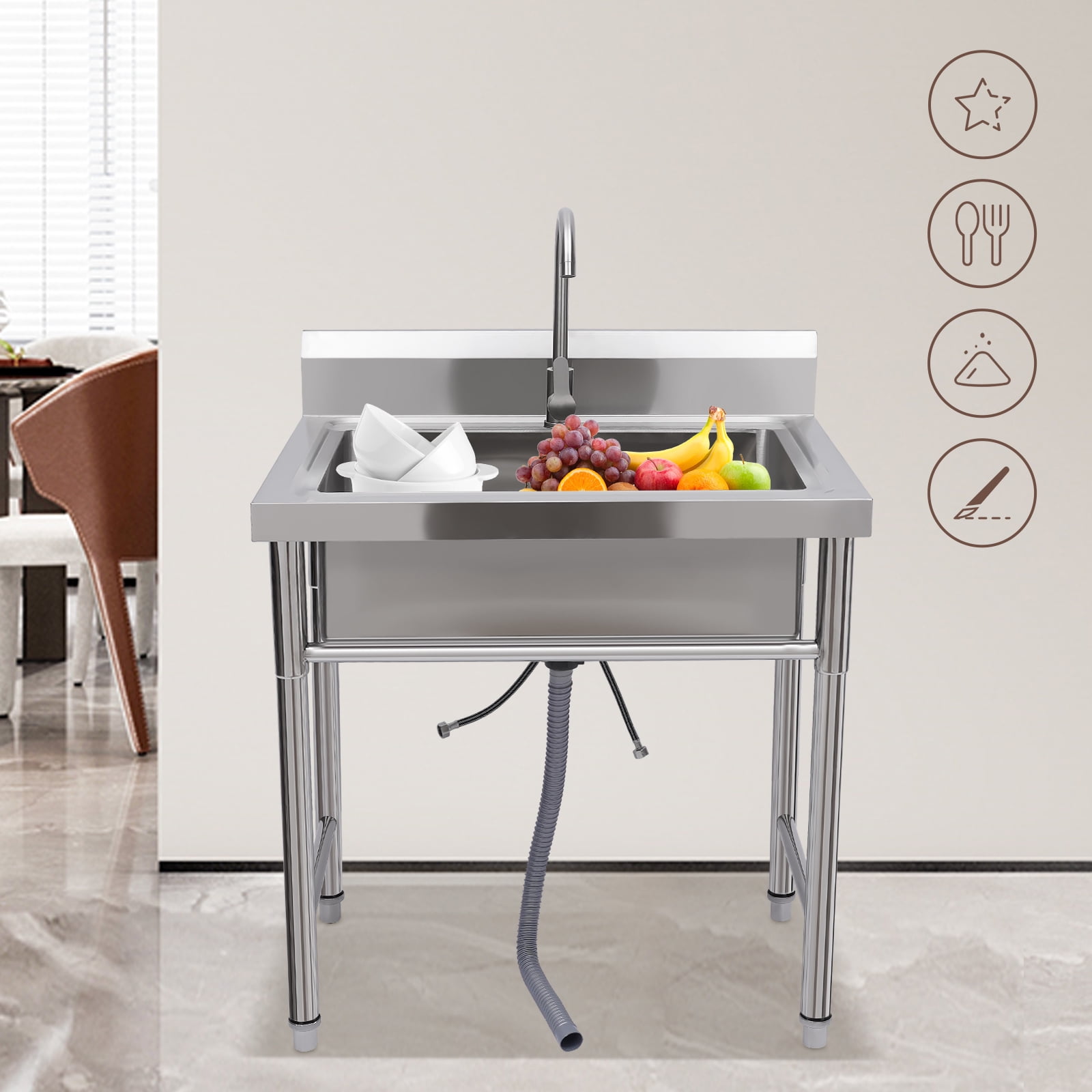 Dwellnix Heavy-Duty Utility Sink, Stainless Steel Folding Sink with Faucet and Large Capacity, Ideal for Kitchen, Laundry, and Outdoor Applications