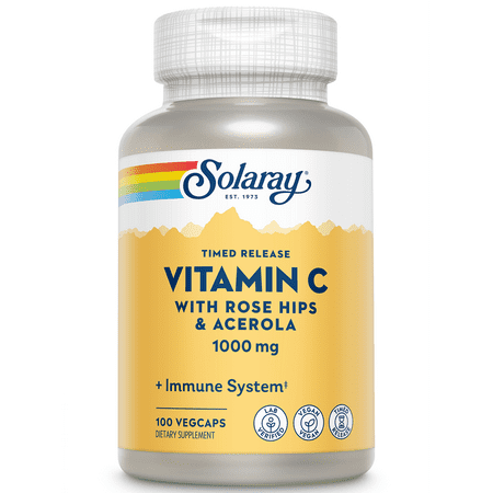 Solaray Vitamin C 1000mg Timed Release Capsules with Rose Hips & Acerola Bioflavonoids Two-Stage for High Absorption & All Day Immune Function Support Made in Our Utah Lab 100 Servings 100VegCaps