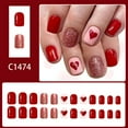 thumbnail image 2 of WE-POLUJ 24Pcs Valentines Day Fake Nail Red Glitters Heart Art Short Square Manicure, 2 of 8