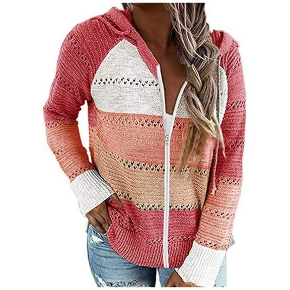 Usmixi Winter Sweatshirt Coat for Women Hooded Coat for Women Plus Size Cozy Knitted Hollowed Sweater Outerwear Long Sleeve Open Front Zip Drawstring Hoodies Top Casual Sweatshirt Coat