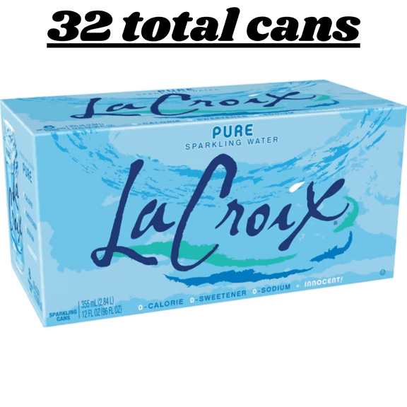 LaCroix Pure Sparkling Water, Unflavored Carbonated Water Beverage, Zero Calories, Zero Sugar, 12 fl oz Cans, 32 Count