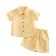 thumbnail image 4 of HAYIMI Toddler Boys Girls Short Sleeve Summer Casual Gentleman Tops Solid Color Shirts T Shirt Shorts Outfit Sets Stylish Clothes Sets, 4 of 6