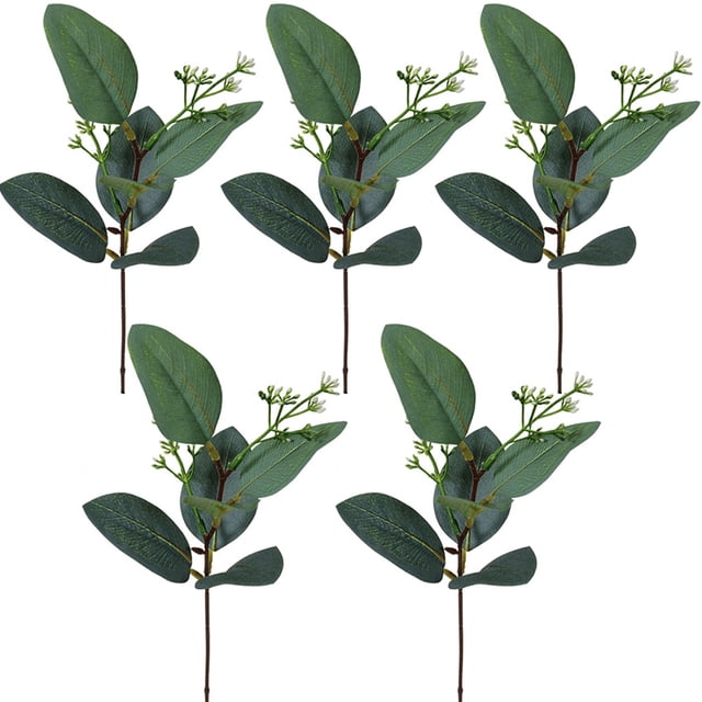 Coofit Artificial Leaves Stem DIY - 5PCS Fake Eucalyptus Pick Faux Greenery Branch