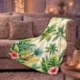 thumbnail image 6 of Palm Trees with Hibiscus and Golden Leaves, Warm Coastal Style for Beach Lovers, Tropical Garden Motif and Mother's Day Gift, Cozy Flannel Blanket for Sunroom and Bedroom, Home Decor, 6 of 9