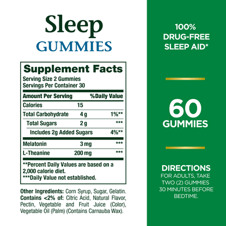 Nature’s Bounty Sleep Gummies, Melatonin 3mg, Sleep Support Supplement, Topical Punch, 60 Ct