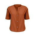 thumbnail image 6 of Pxiakgy Linen Shirts for Women Summer Cotton Linen V Neck Short Sleeve Tops Loose Vacation Beach Solid Blouses Tunic Tops Summer Loose Fit Short Sleeve Button Down Shirts for Women, 6 of 9