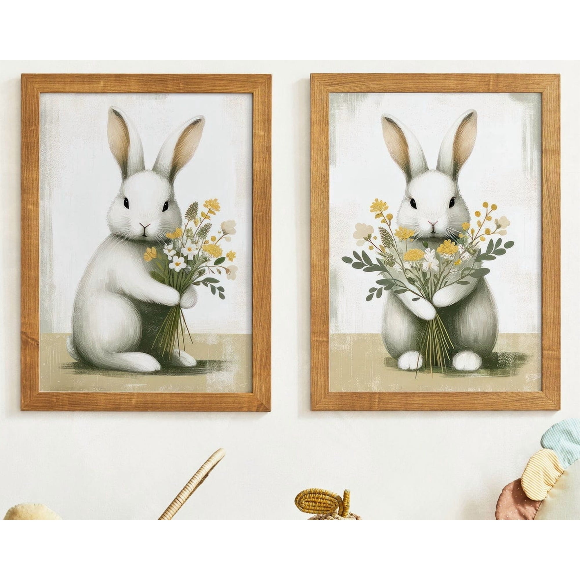 Bunnies And Flowers Bunny Nursery Print Animal Nursery Animals With Flowers Farmhouse Nursery Decor Baby Room Decor Set 2 Set 2