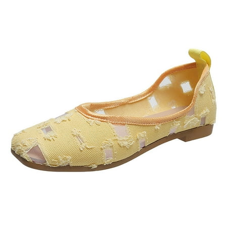 

Quealent Adult Women Shoes Womens Lace Up Casual Flat Canvas Shoes Hollow Out Cloth Shoes Breathable In Summer Lace Lazy Womens Shoes Casual Work Yellow 9