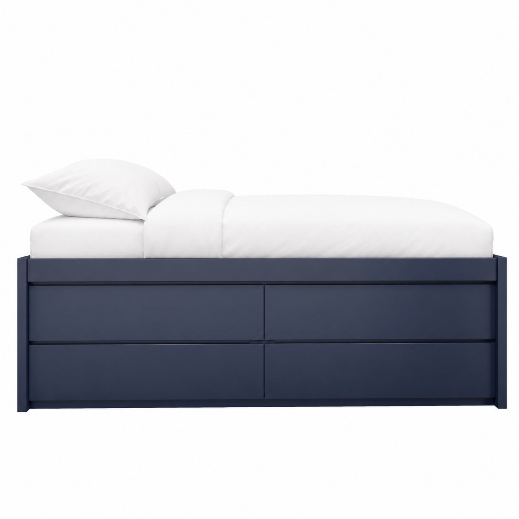 GDF Studio Tyler Full Size Captain Bed with Storage Drawers & Side Door, Modern Space-Saving Bed for Kids, Navy Blue