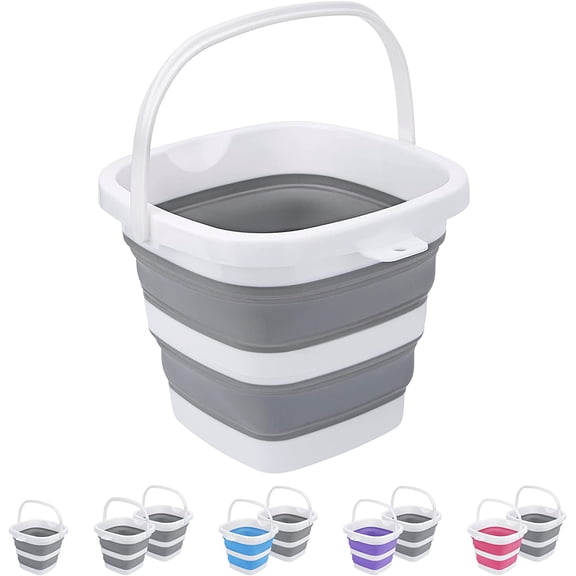 Collapsible Bucket, 5L 1.3Gallon Small Cleaning Mop Buckets for Household Outdoor Car Washing Tub Plastic Foldable Portable Camping Beach Sand Water Pot Pail Space Saving Square