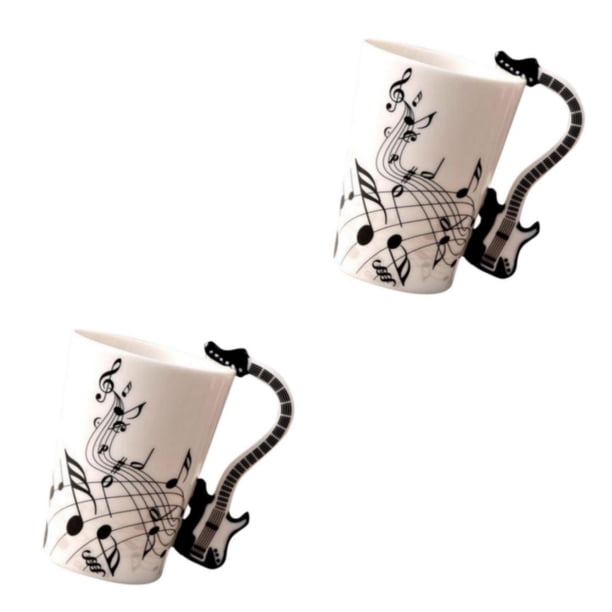 Injueey Taza de cerámica elegante y duradera, tazas de té, regalo para los amantes del té, novedad, taza de notas musicales, tazas de Guitarra negra 1 10x7.5 cm 2Conjunto
